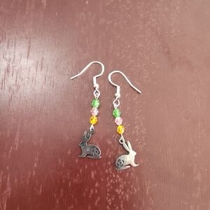 Silver Bunny Earrings with Colorful Beads